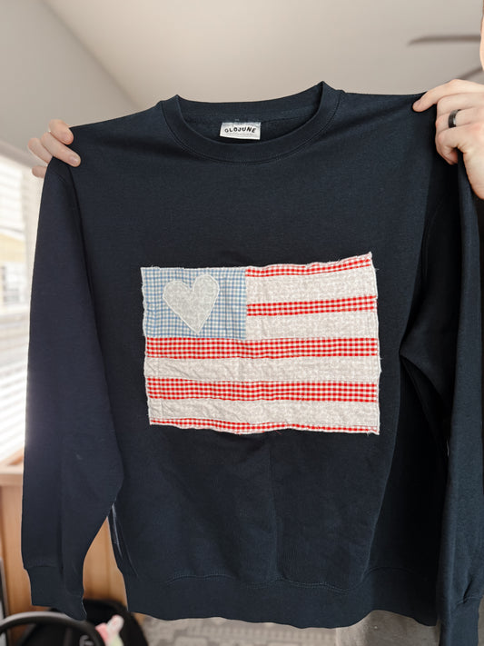 American Flag Patchwork Sweatshirt Unisex Size XL